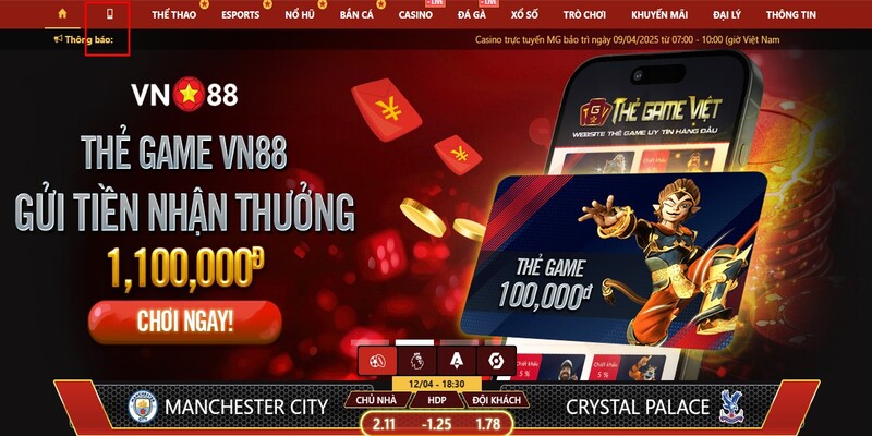 Chọn đúng mục tải app VN88 xuất hiện ở màn hình chính
